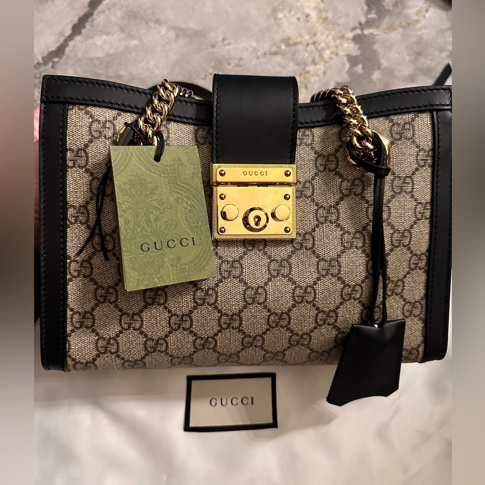 Gucci Beige Monogram Canvas Shoulder Bag with Gold Hardware